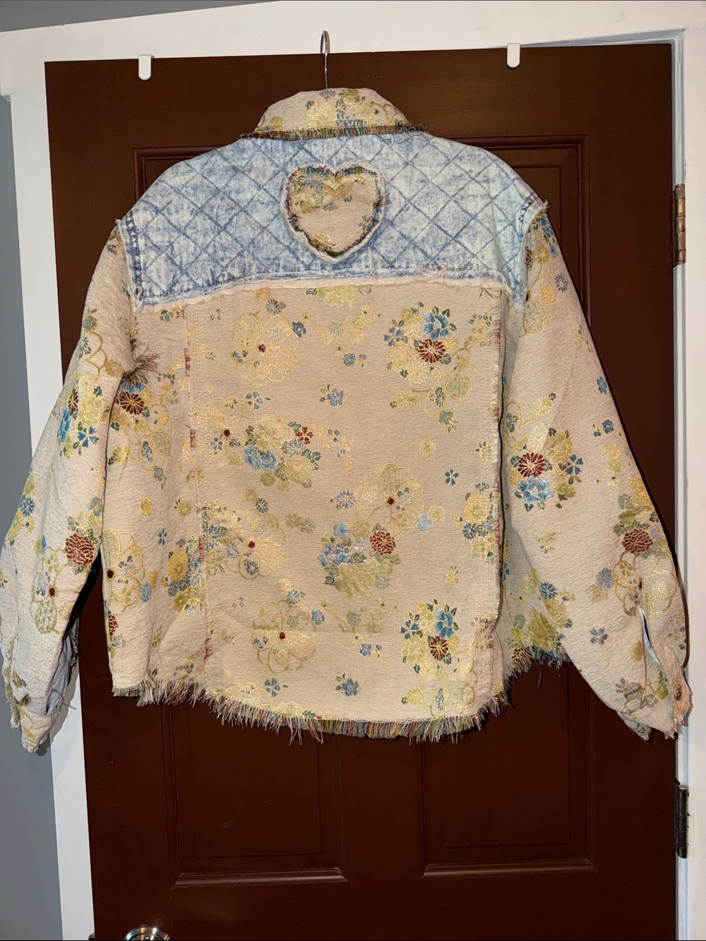 Floral Patchwork Zip-Front Women's Jacket - Cream & Blue - Picture 7 of 11